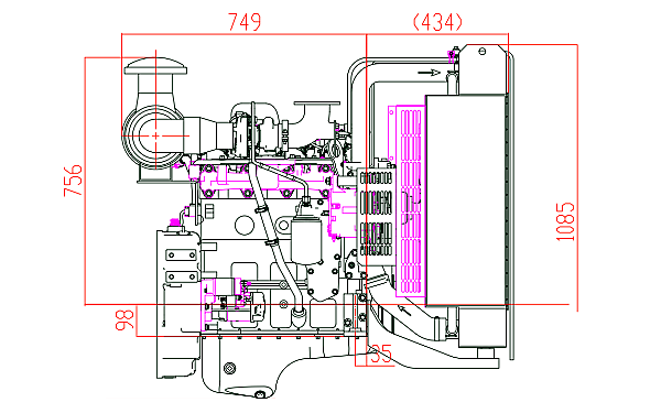 QSB3.9-G31東風康明斯發(fā)動機外形尺寸側視圖.png